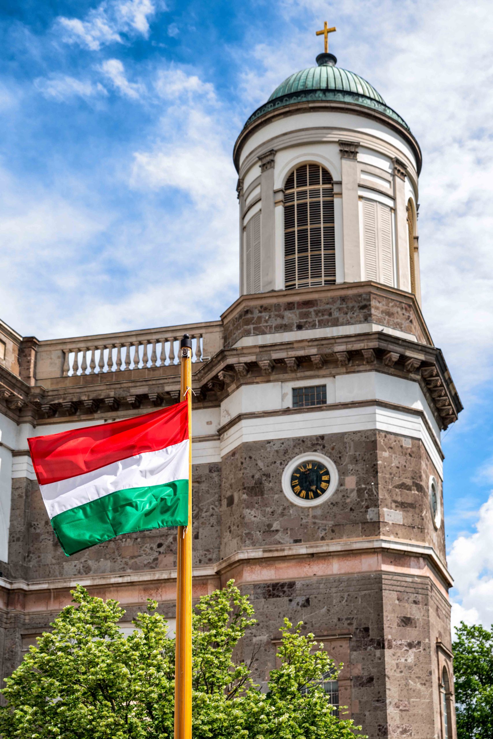 Waving hungarian flag on mast